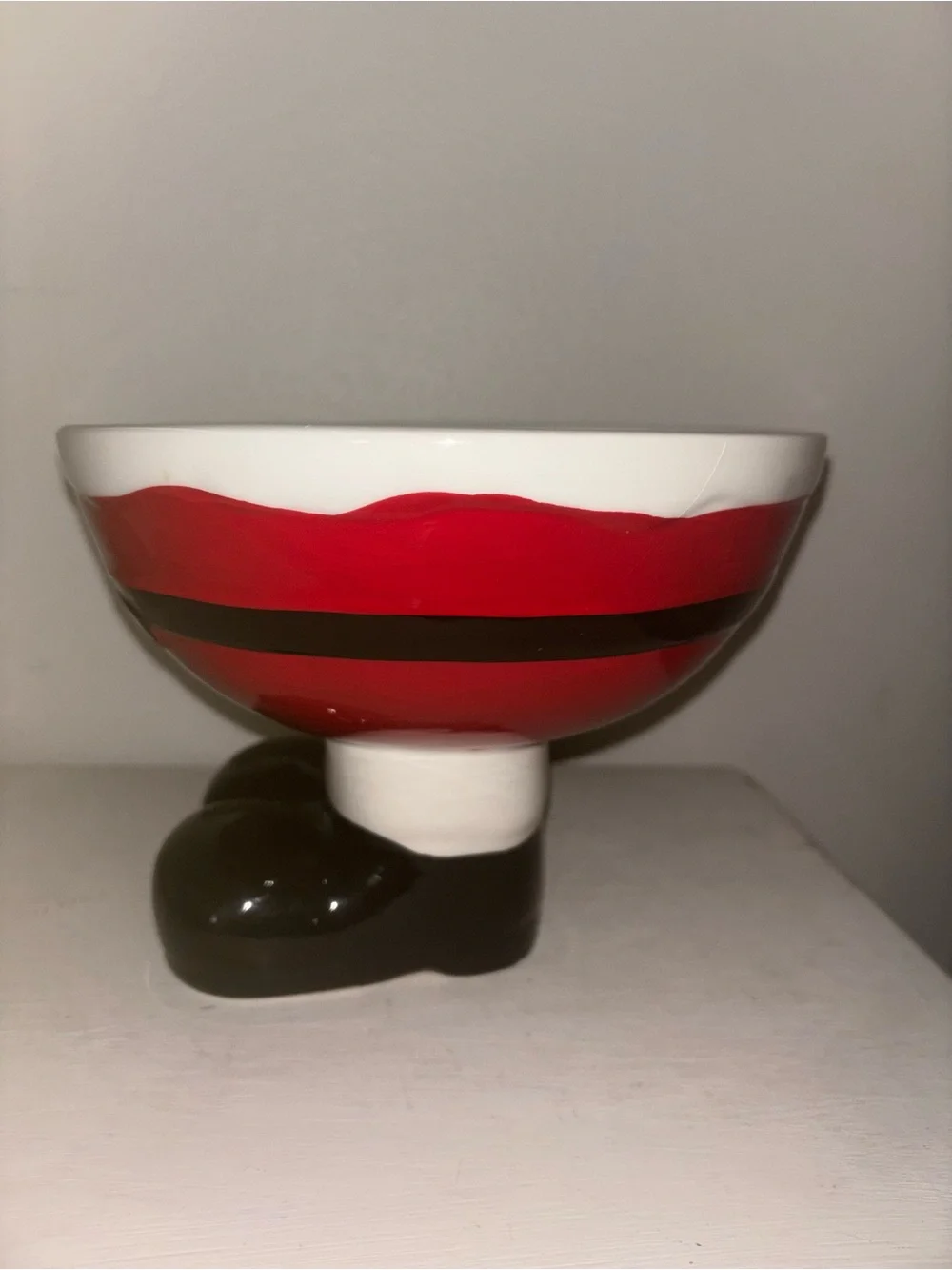 Sleigh Bell Bistro Red Ceramic Pedestal Bowl with Black Trim